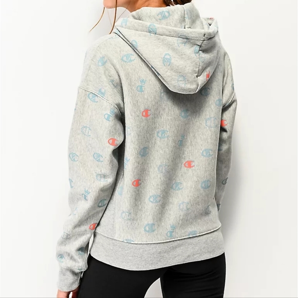 Champion Reverse Weave All Over Print Grey Hoodie - Picture 2 of 9